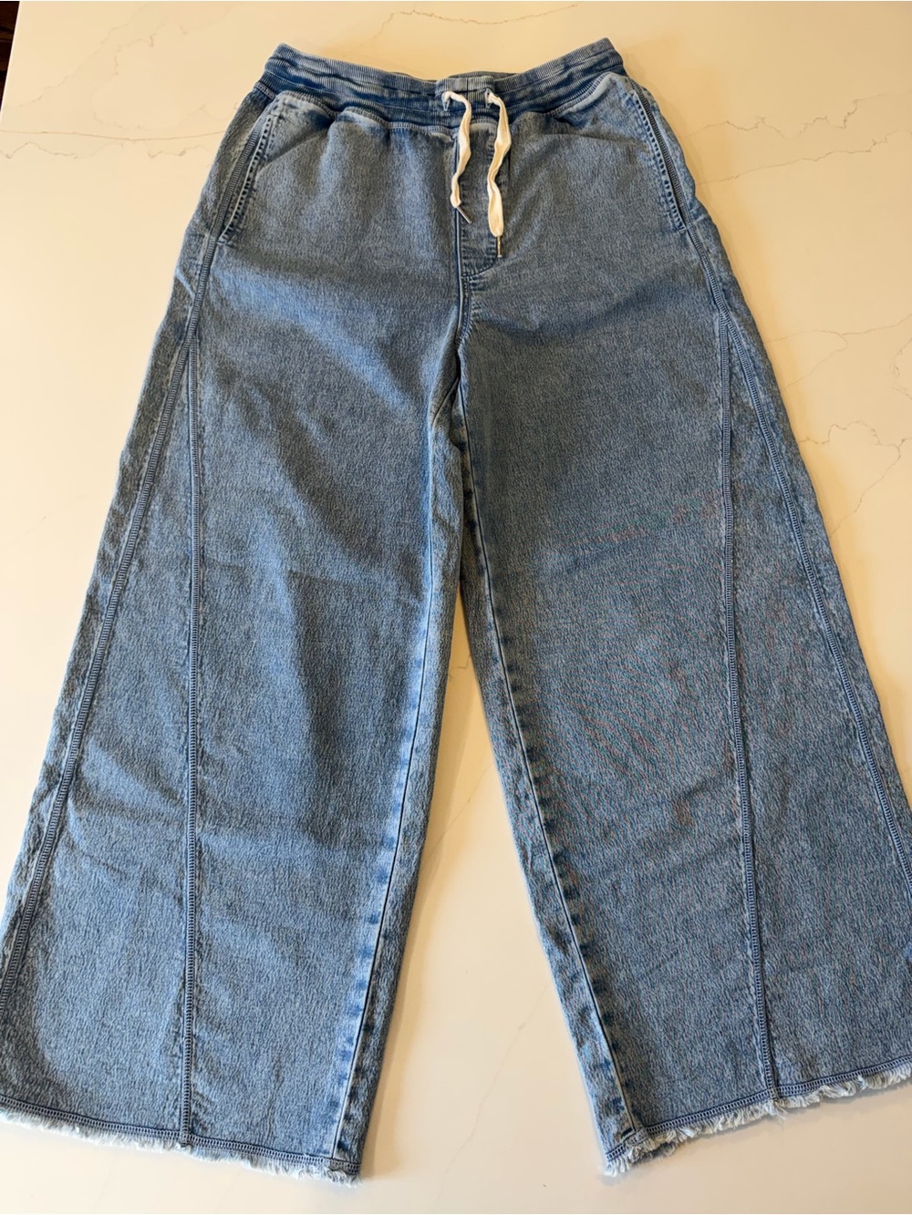aerie Light Blue Knit Pull-On Jean- Wide Leg- Medium Short